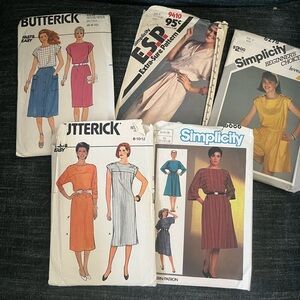 Lot of five (5) Simplicity/Butterick vintage dress patterns